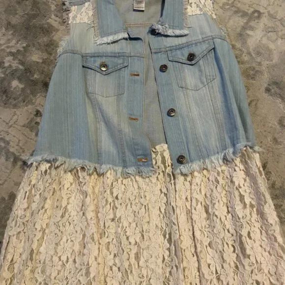 John Mark Women's Beautiful Lace Jean Jacket Tunic Size Medium - Blue (P1) - Picture 2 of 4